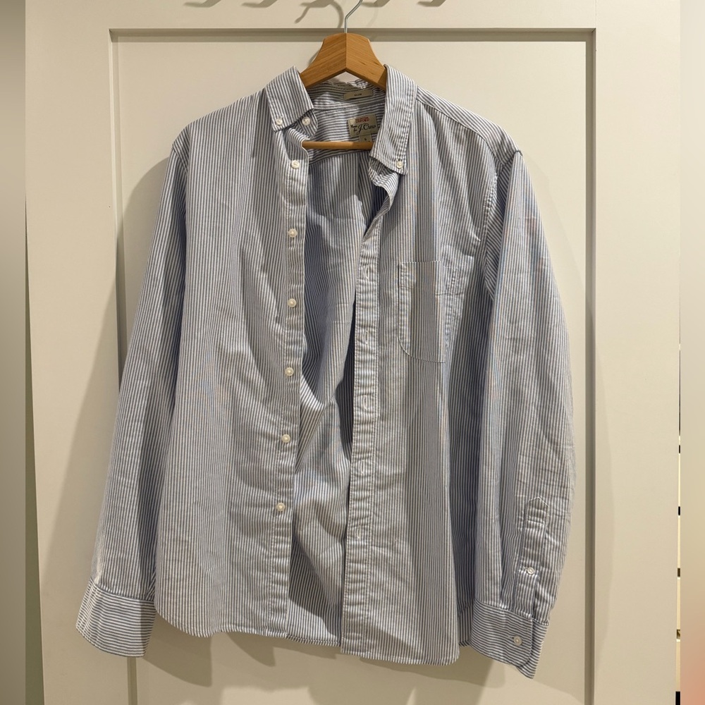 J Crew Oxford Cloth Button Down Blue and White Stripe Slim S